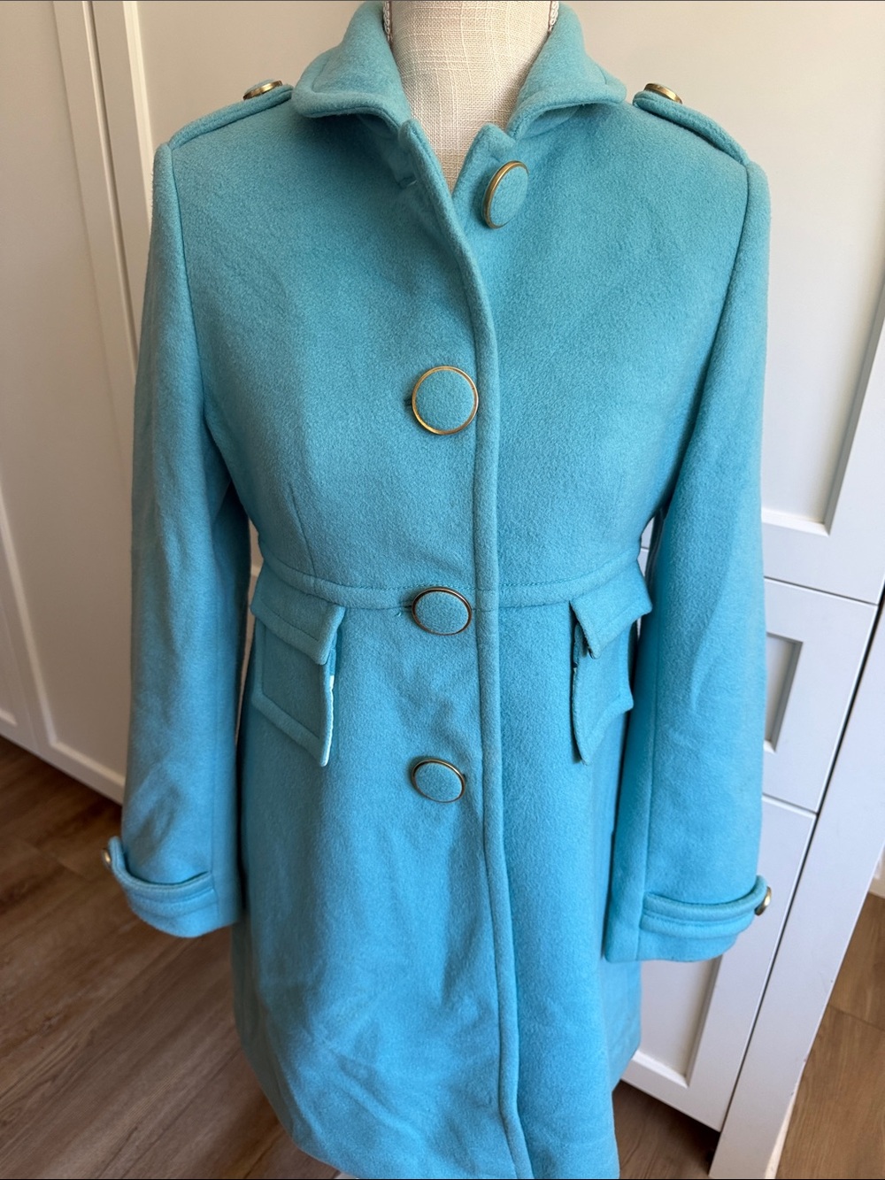 Women’s Banana Republic Teal Blue Wool-Blend Peacoat Coat Small